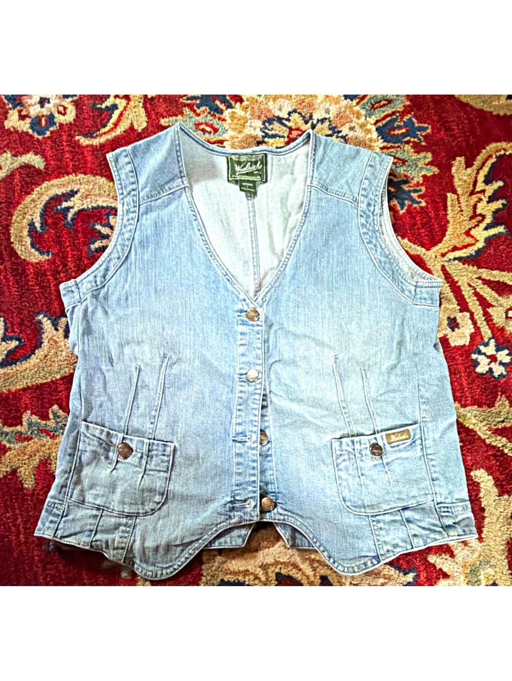 Woolrich Women’s Blue Denim Button Front Pocket Vest Sleeveless Size L 18903